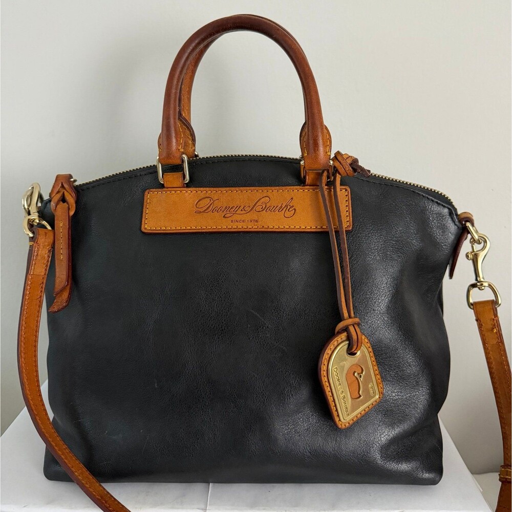 Dooney & Bourke Florentine Black/Brown Satchel Top Handle Zip Detachable Strap